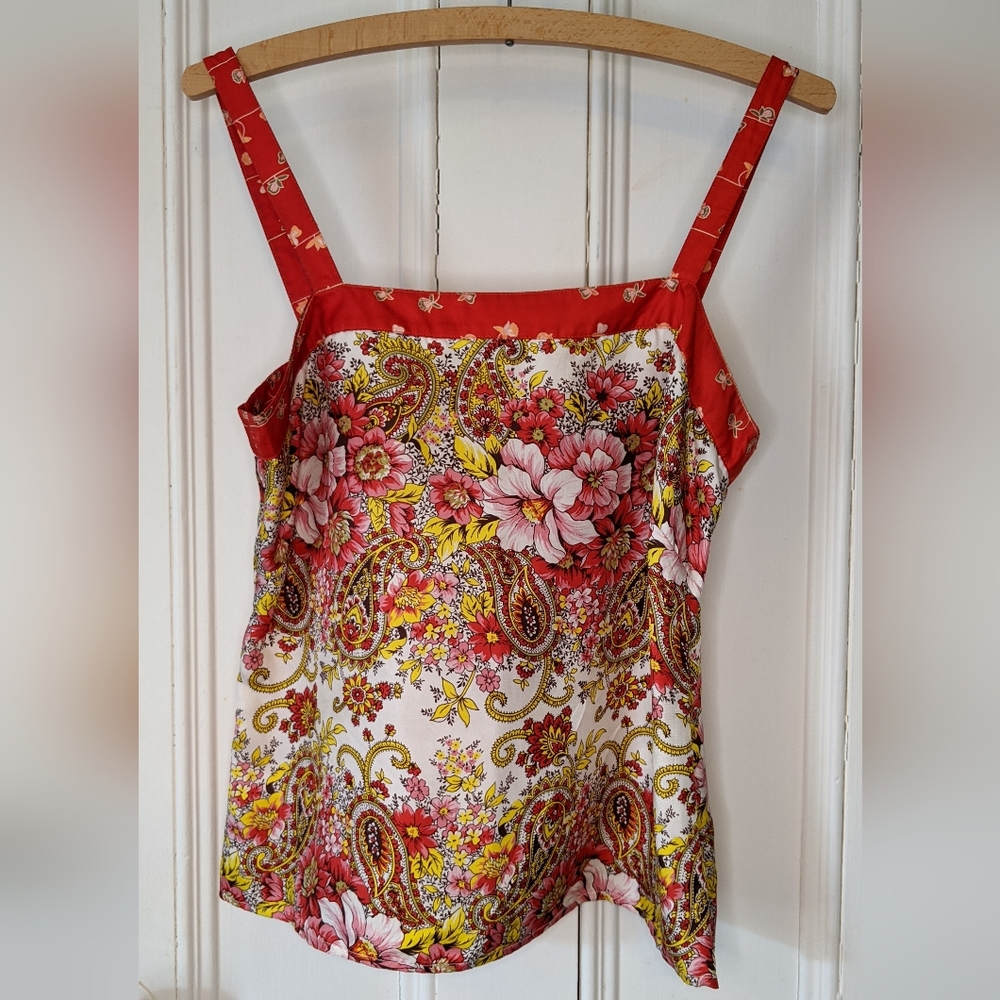 100% Silk Vintage Tank Top Flower Paisley Print